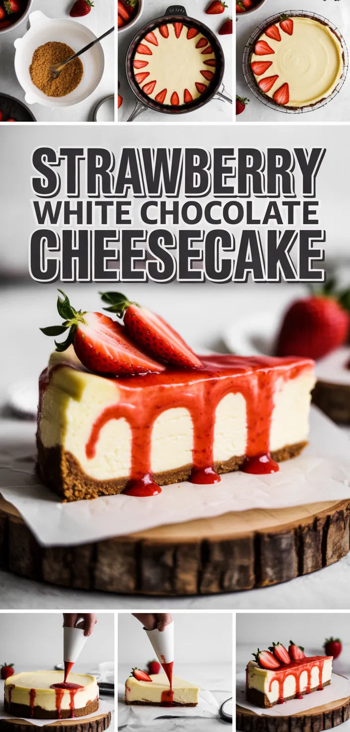A photo of Strawberry White Chocolate Cheesecake (No Water Bath) Recipe