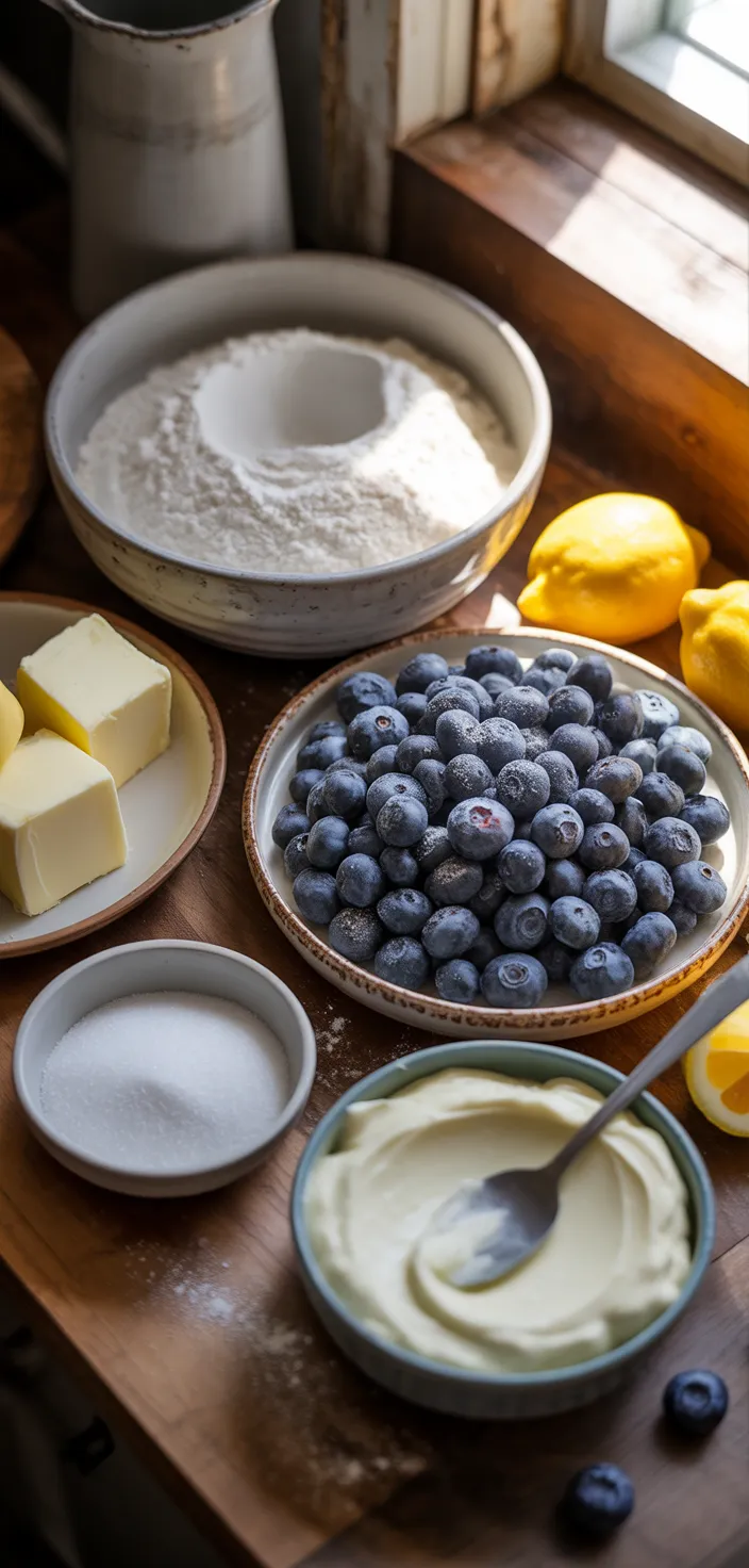 Ingredients photo for Lemon Blueberry Buttermilk Cake With Tangy Cream Cheese Frosting Recipe