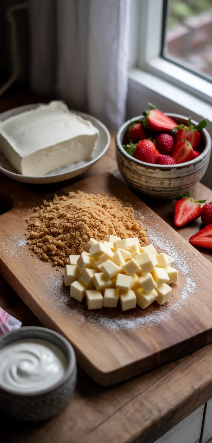 Ingredients photo for Strawberry White Chocolate Cheesecake (No Water Bath) Recipe