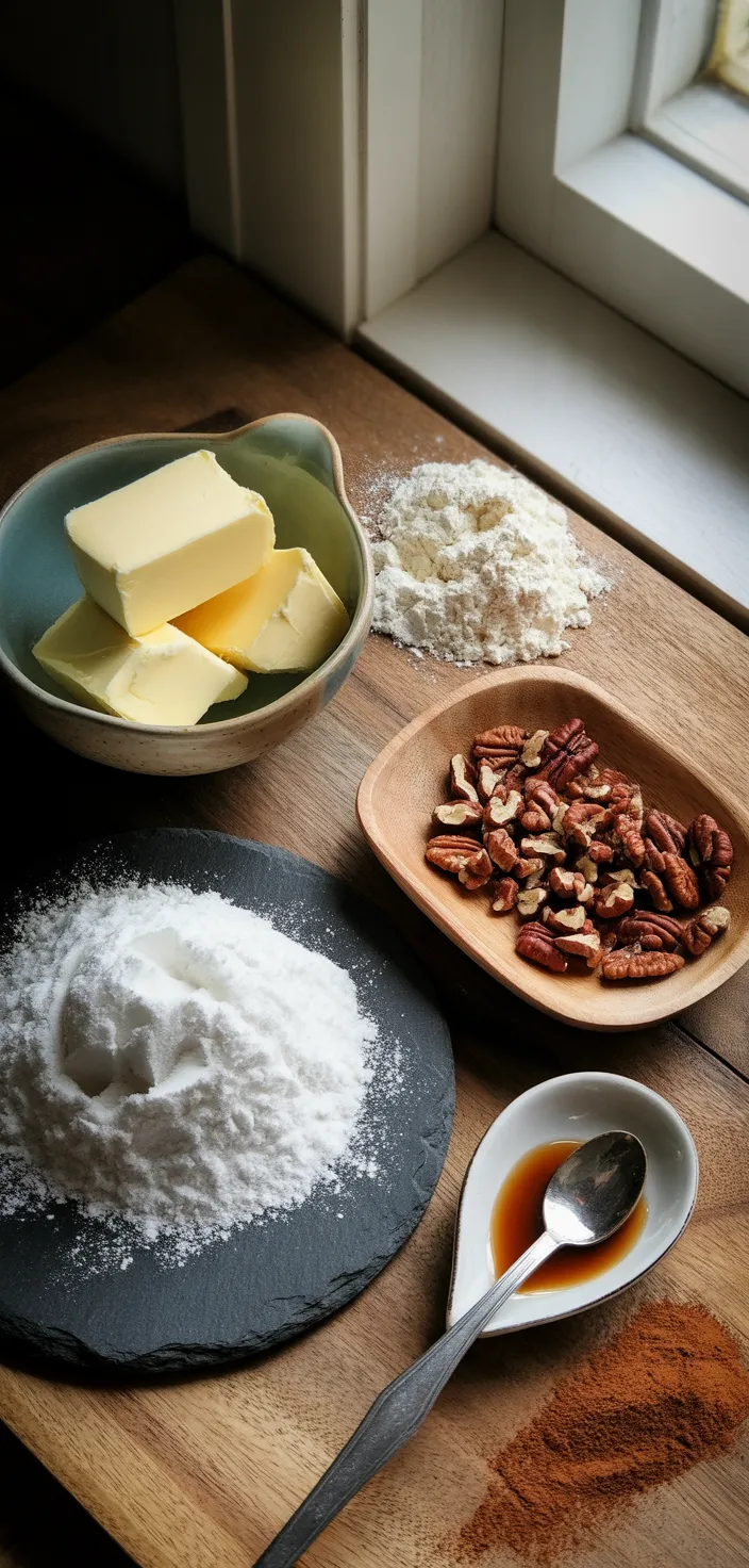 Ingredients photo for Easy Pecan Snowball Cookies Recipe