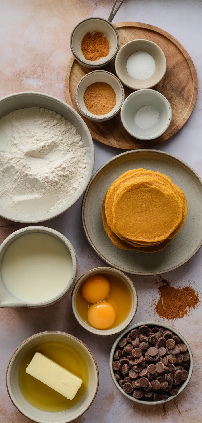 Ingredients photo for Pumpkin Chocolate Chip Pancakes Recipe