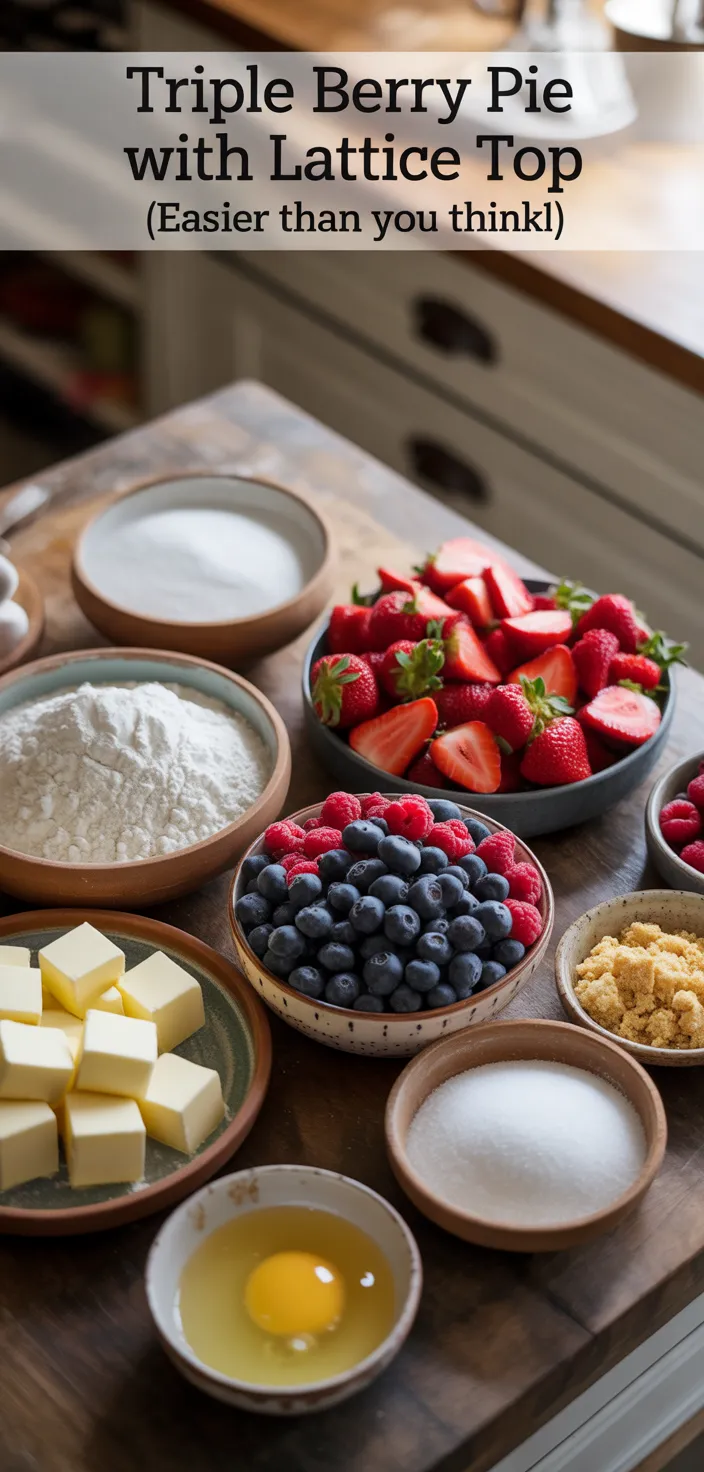 Ingredients photo for Triple Berry Pie With Lattice Top (Easier Than You Think!) Recipe