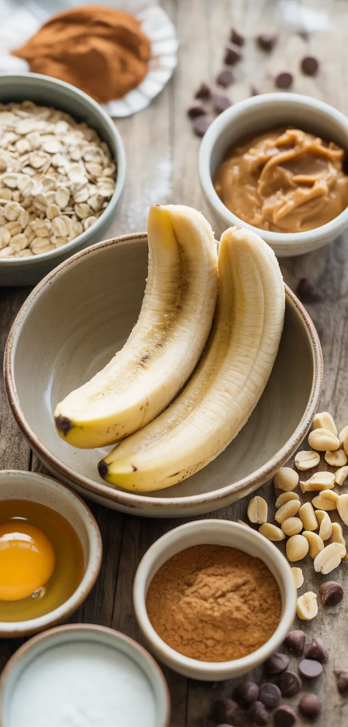 Ingredients photo for Banana Peanut Butter Oatmeal Bars Recipe