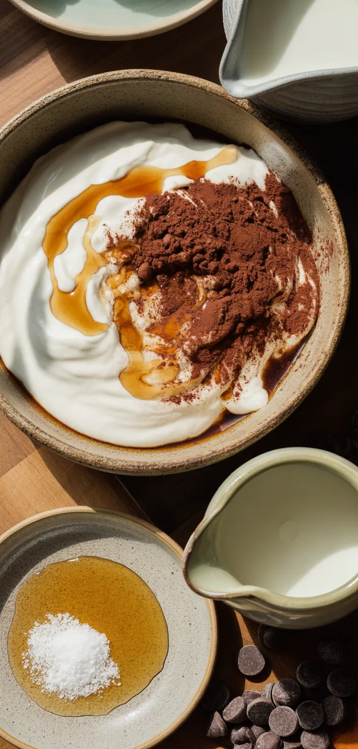 Ingredients photo for Healthy Greek Yogurt Chocolate Fudge Pops Recipe