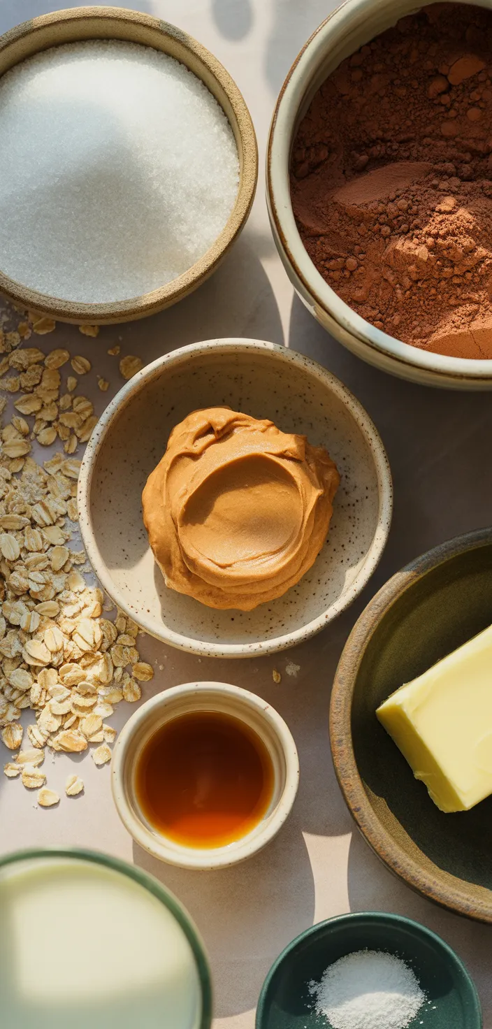 Ingredients photo for Chocolate Peanut Butter No Bake Cookies Recipe