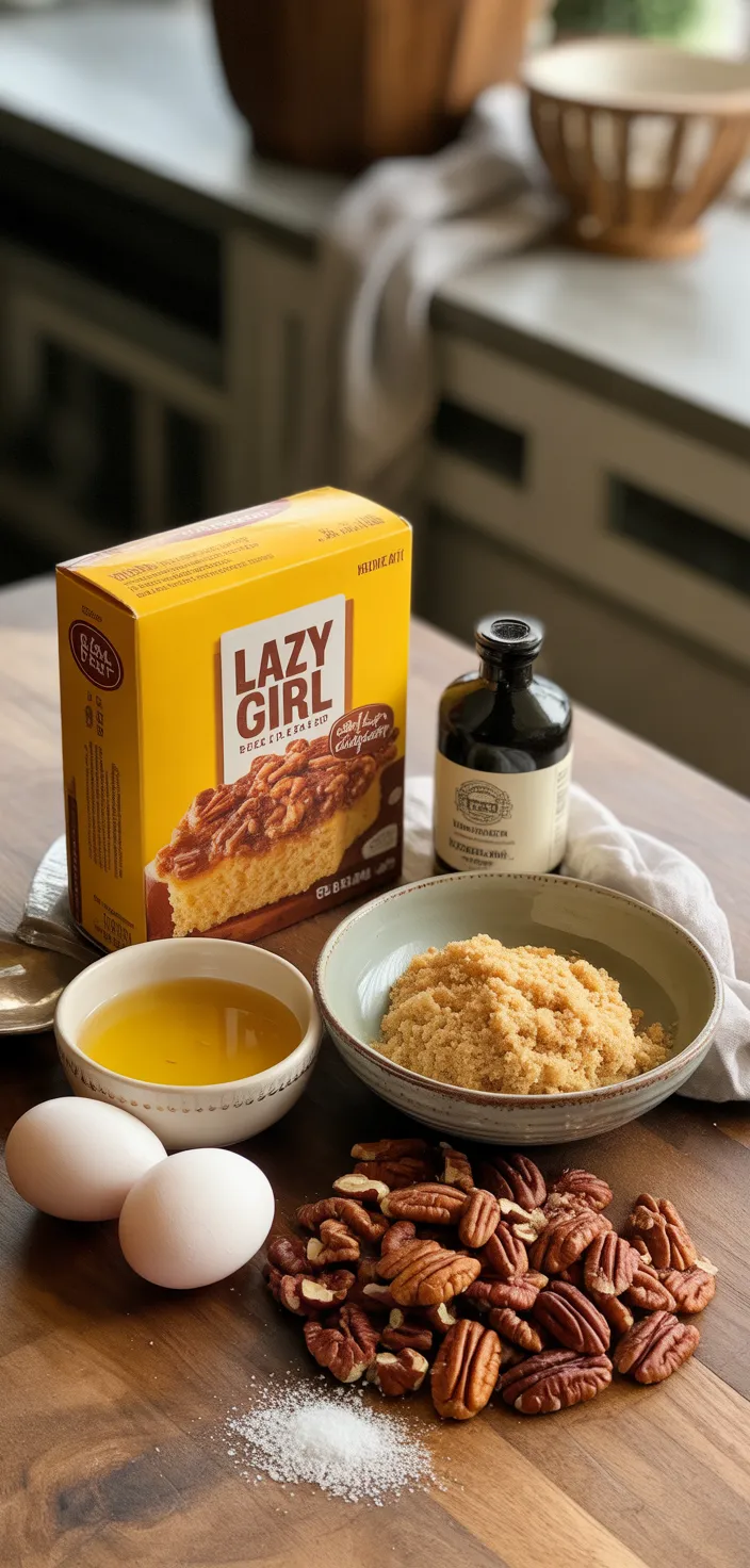 Ingredients photo for Lazy Girl Pecan Pie Bars Recipe: The Ultimate Quick And Easy Dessert