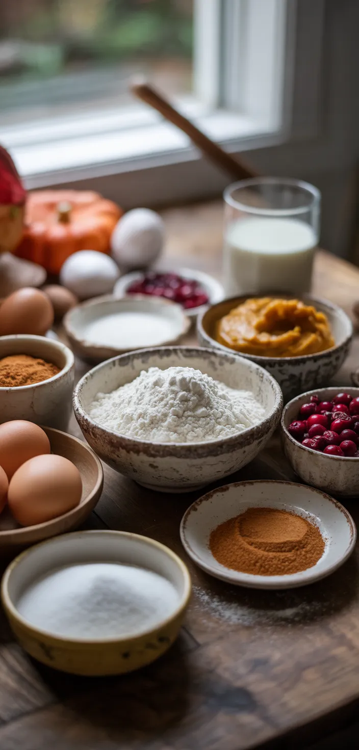 Ingredients photo for Pumpkin Spice Cranberry Muffins Recipe