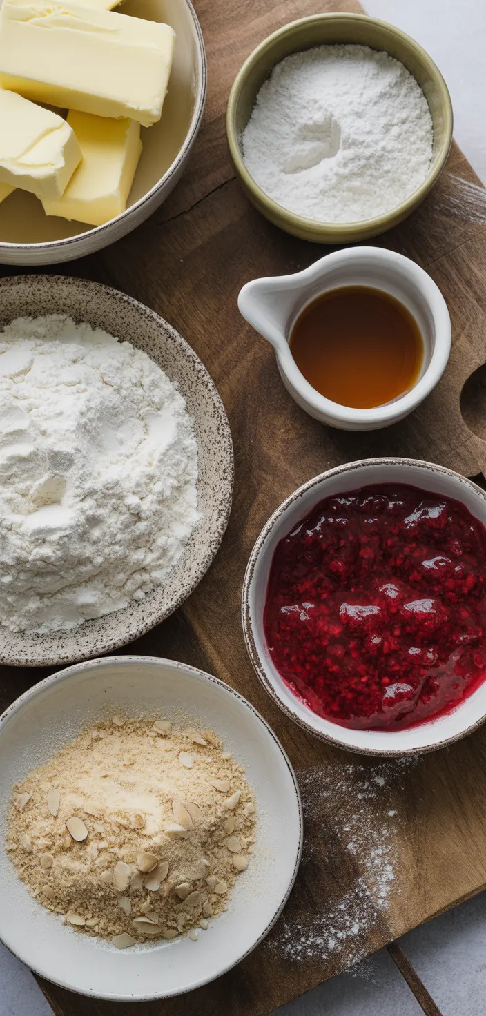 Ingredients photo for Raspberry Filled Almond Snowballs Recipe