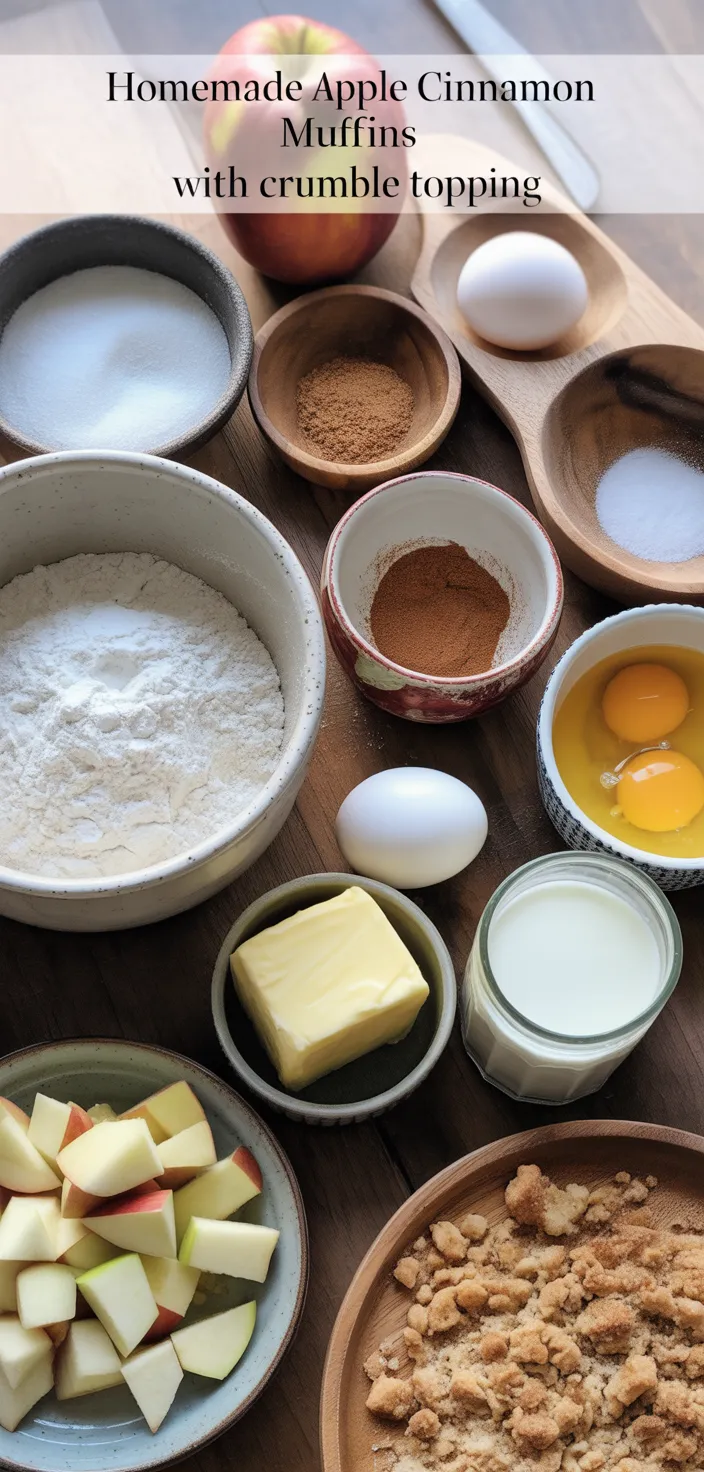 Ingredients photo for Homemade Apple Cinnamon Muffins With Crumble Topping Recipe