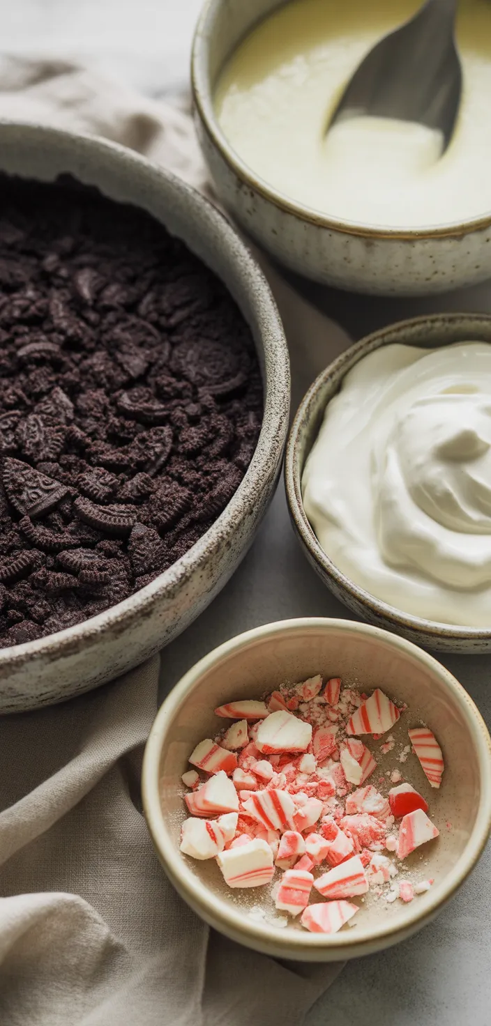 Ingredients photo for White Chocolate Peppermint Cheesecake Recipe