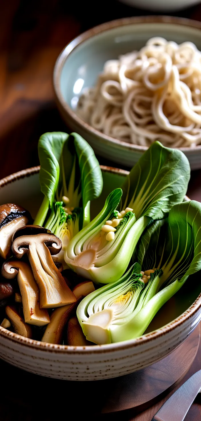 Ingredients photo for Comforting Bok Choy & Mushroom Noodle Soup Recipe