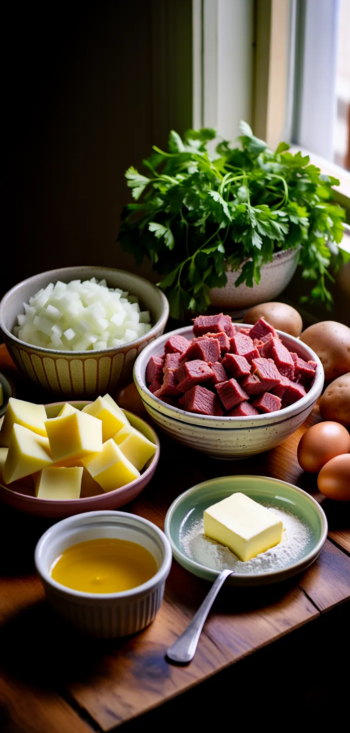 Ingredients photo for Corned Beef And Potato Pie Proper Comfort Food Recipe