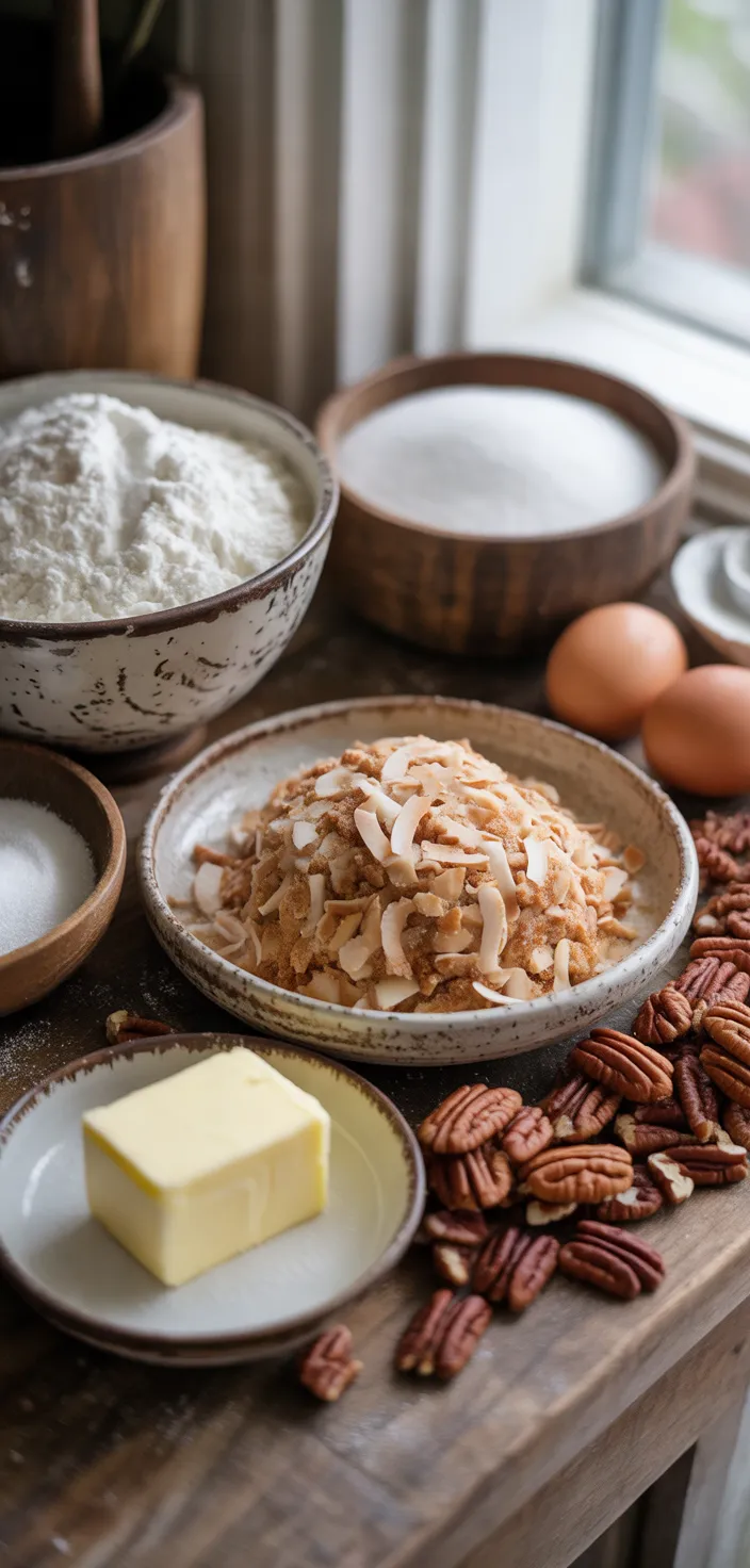 Ingredients photo for Perfect Coconut Cookies With Pecans Recipe