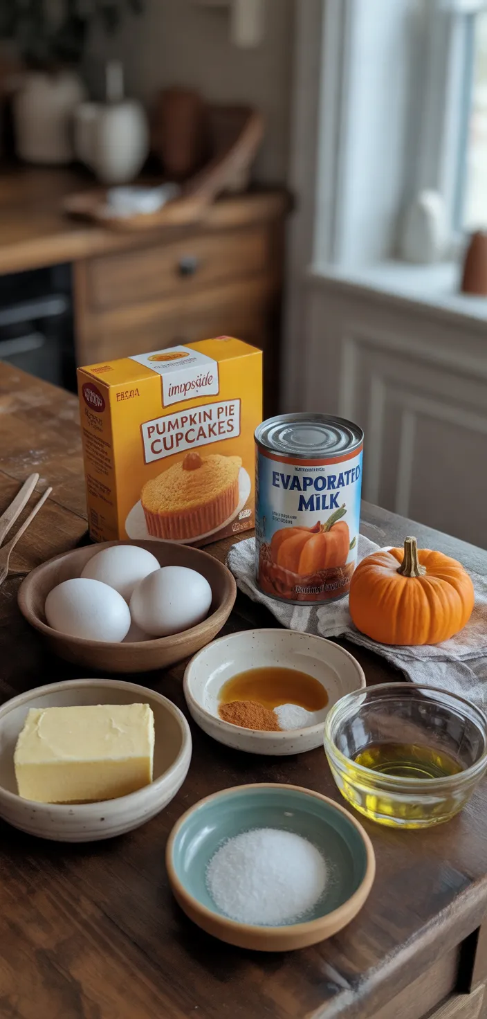 Ingredients photo for Impossible Pumpkin Pie Cupcakes Recipe