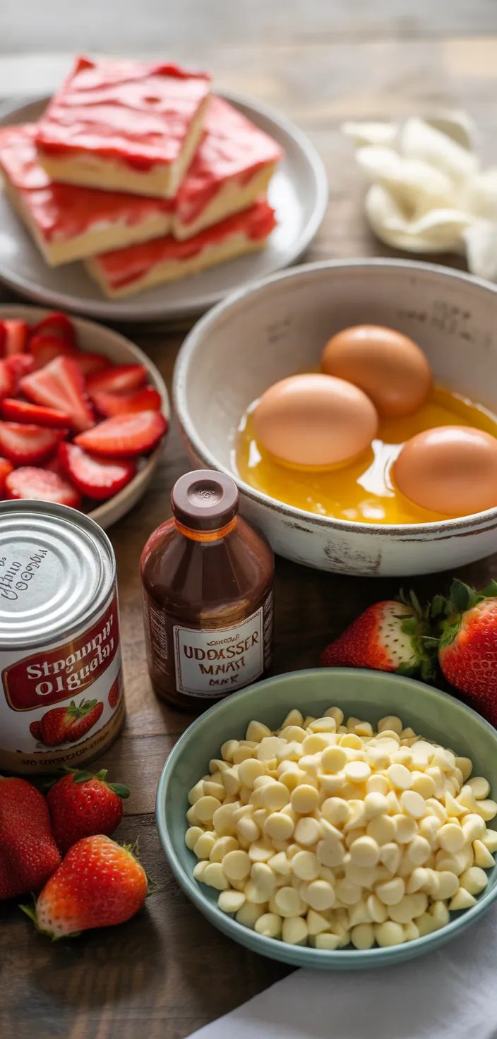 Ingredients photo for Strawberry White Chocolate Gooey Bars Recipe