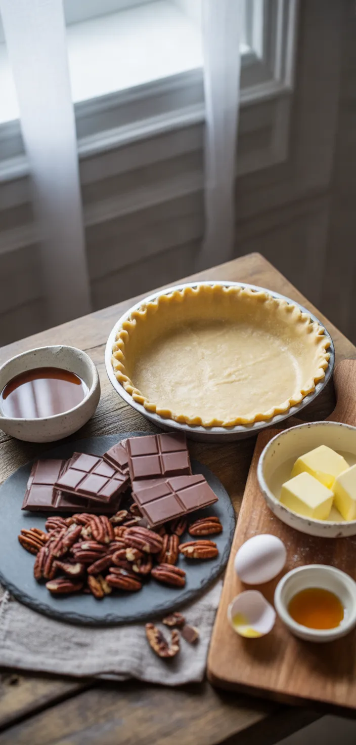 Ingredients photo for Texas Chocolate Pecan Pie Recipe
